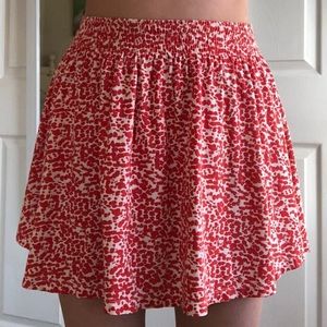 red and cream print skirt